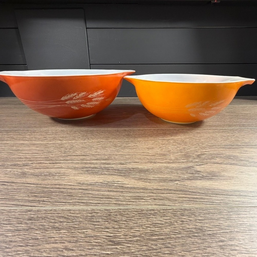 Vintage Pyrex Autumn Harvest Cinderella Mixing Bowls 444 443 Set of 2 Nesting